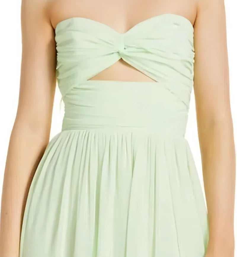 Strapless Chiffon Prom Dresses Pleated Sexy High Split Backless Cocktail Party Dress Off The Shoulder Long Homecoming Dress