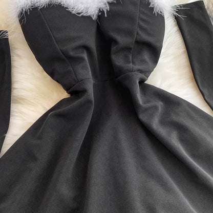 Women's Christmas Dress Sexy Low-cut Waist Thin Big Pendulum Fluffy Splicing Suspender Tube Ling Dress Red