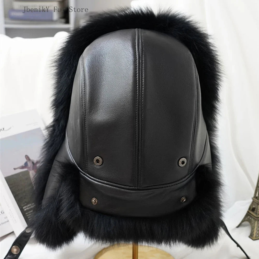 2026 Cap 100% Raccoon Dog Full Fur Fox Fur Hat Men's Fur Ear Protection Winter Thickened and Warm Russian Hat Men's Trend