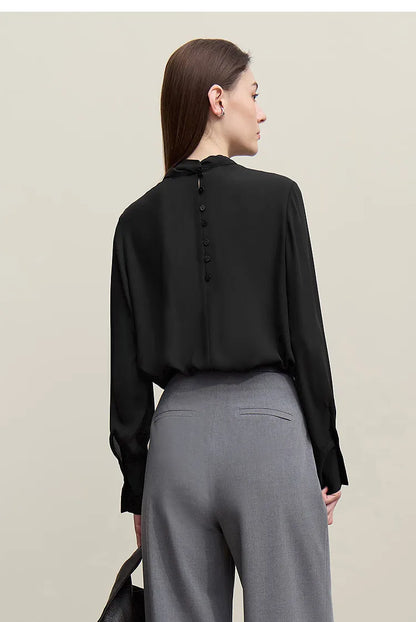 Women's Chiffon Blouse 2026 Autumn New Tie Neck Elegant Office Top French Style Stand Collar Flowy Shirt for Women 12641131