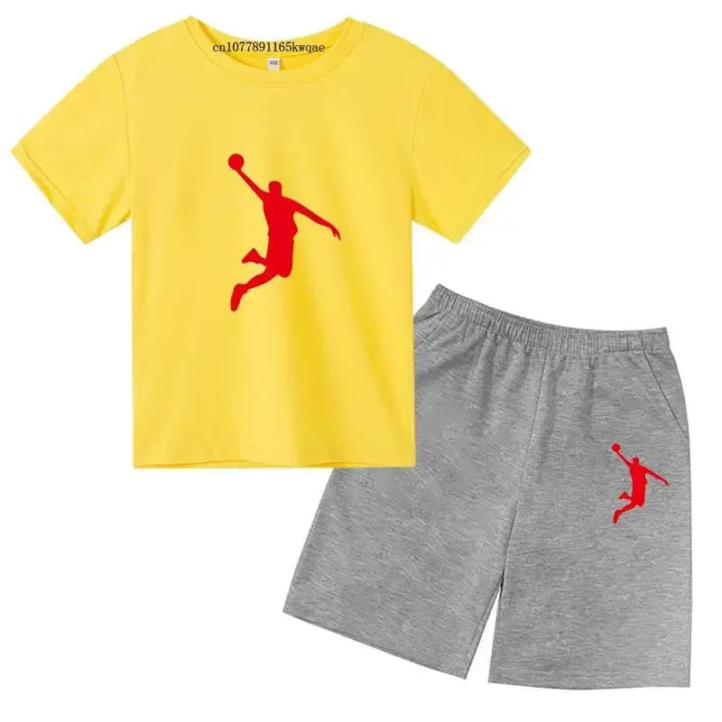 Basketball Idol Print Kids Summer Casual 2pcs T-shirts+Pants Sports Suits 3-13 Years Boys Girls Leisure Outfits Children Clothes