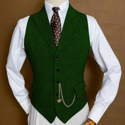 Men Vest Gray Herringbone Single Button With Lapel Waistcoat For Wedding Banquet Party Business Office Work Daily Men Suit Vest