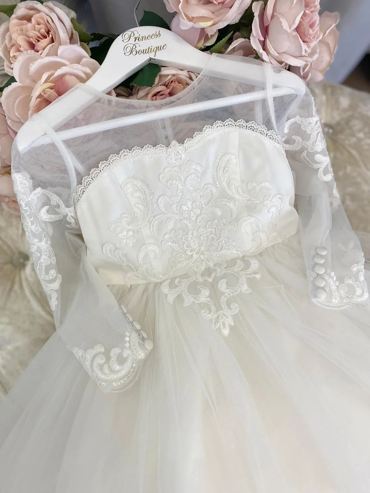 Flower Girl Dresses For Weddings Long Sleeve Lace Tulle Bow Back Children's Elegant Dress vestidos para niñas