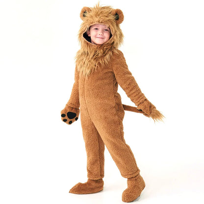 2-12Y Lion King Costume for Boys Deluxe Full Set Halloween Purim Animal Themed Party Fancy Dress Fleece