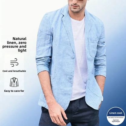 Linen Sun Protection Jacket Blazer - Men Fashionable Business Travel Wedding Versatile Casual Lightweight Cool Breathable Blazer