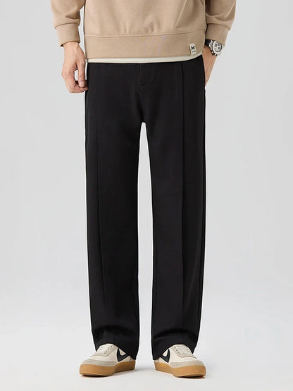2023 New Autumn Casual Pants Men Korean Fashion Banded Waist Stretch Wide Leg Pleated Suit Slacks Straight Loose Drape Trousers