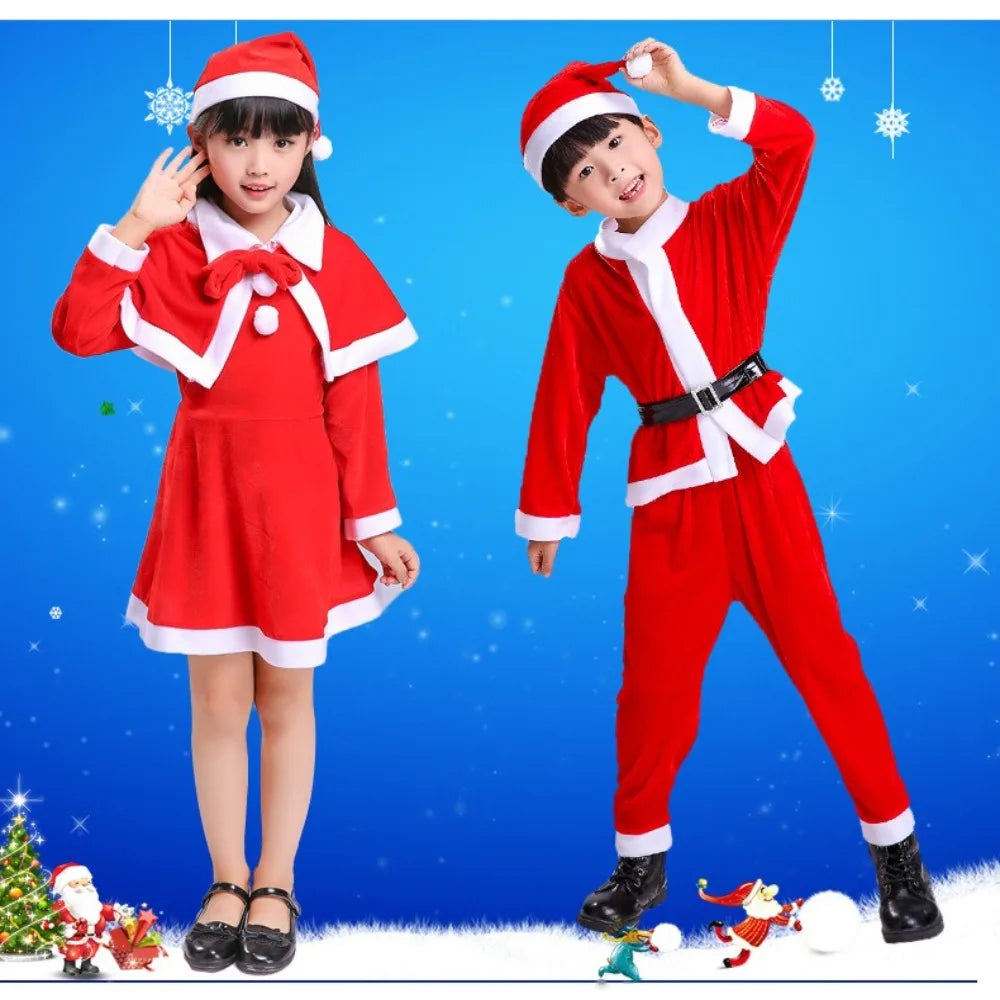 New Year Children Christmas Clothes Santa Claus Red Outfits Cosplay Costume Set Warm Classic Xmas Suit Wear Boys Girls Toddler