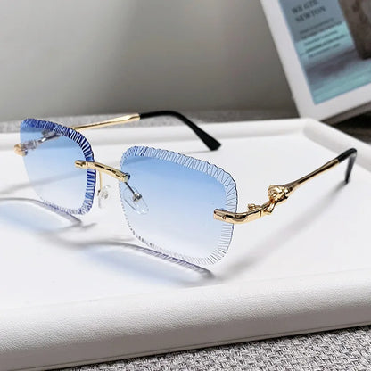 2025 European and American Fashion New Frameless Sunglasses Women Men Ins Square Eopard Head Metal Sun Glasses Ladies UV400
