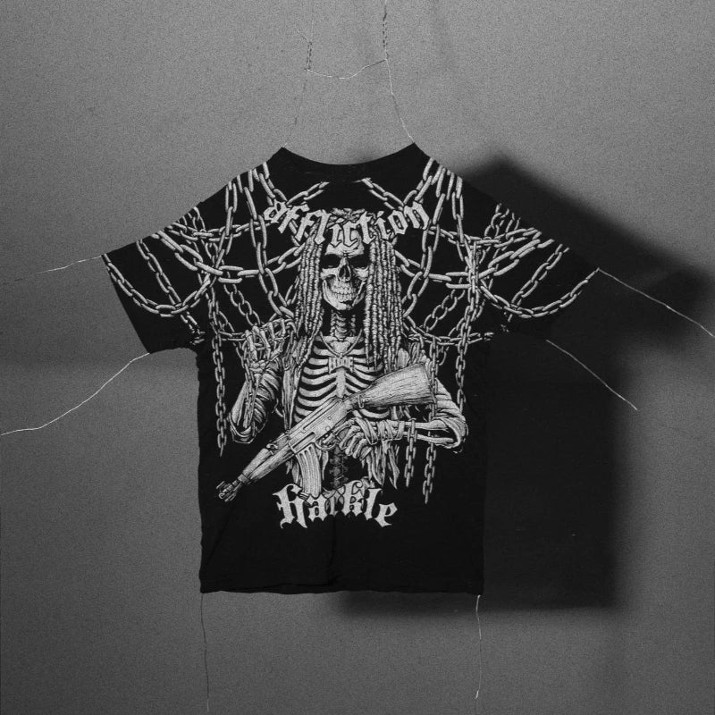 Y2K Gothic T Shirt Haunted Mound Ghost Skull Pattern Streetwear Men Women Harajuku Hip Hop Vintage Unisex Cotton Short Sleeve