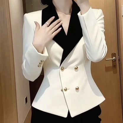 2026  celebrity new professional suit jacket women's high sense black and white contrasting color waist thin short suit