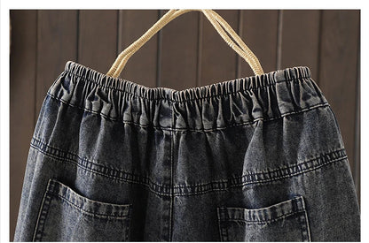 Fashion Y2K Women's Jeans plus Size Elastic Waist patch embroidery print Harem Pants Autumn Vintage Loose Ripped Denim Pants