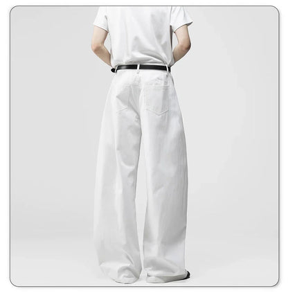 Men's White Baggy Machete Wide-Leg Jeans Daily Casual Denim Pants Solid Business Ladies' Balloon Pants High Street Men's Clothes
