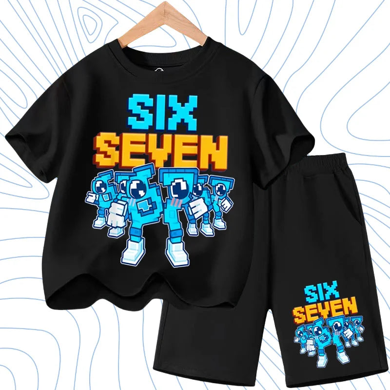 New 67 Number Six Seven Print Kids Cool Summer T-shirt 3-12Yrs Clothes Cartoon Short-sleeved+Shorts Boys Girls Sports Casual Set