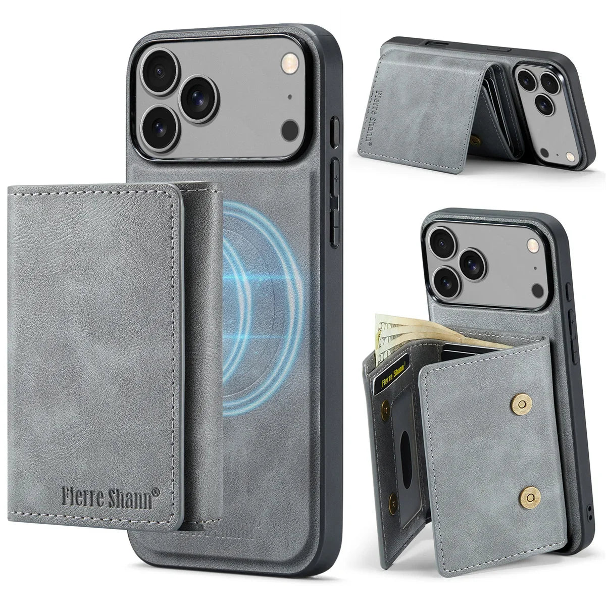 Wallet Cards Slot Leather Phone Case for IPhone 17 Air 17 Pro Max 15 16 Plus 14 13 12 11 Magnetic Magsafe Kickstand Back Cover