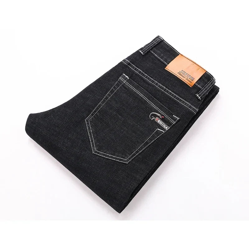 2025 Spring Autumn Men's Straight Jeans Denim Pants Classic Style Business Stretch Casual Trousers Large Size 40 42 44 46