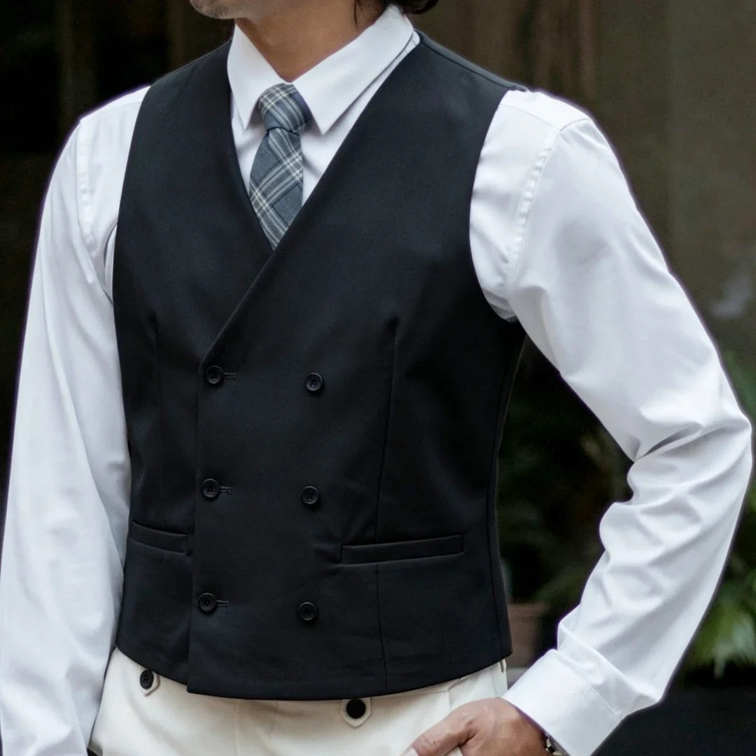 Men Vest Double Breasted V Neck Solid Waistcoat For Wedding Grrom Banquet Business Party Work Office Casual Daily Men Suit Vest