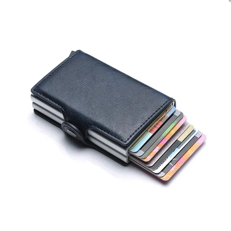 DIENQI-Carbon Credit Card Holder Men Wallet RFID PU Leather Metal Hasp Wallet Male Purse Minimalist Gifts for Men Carteiras