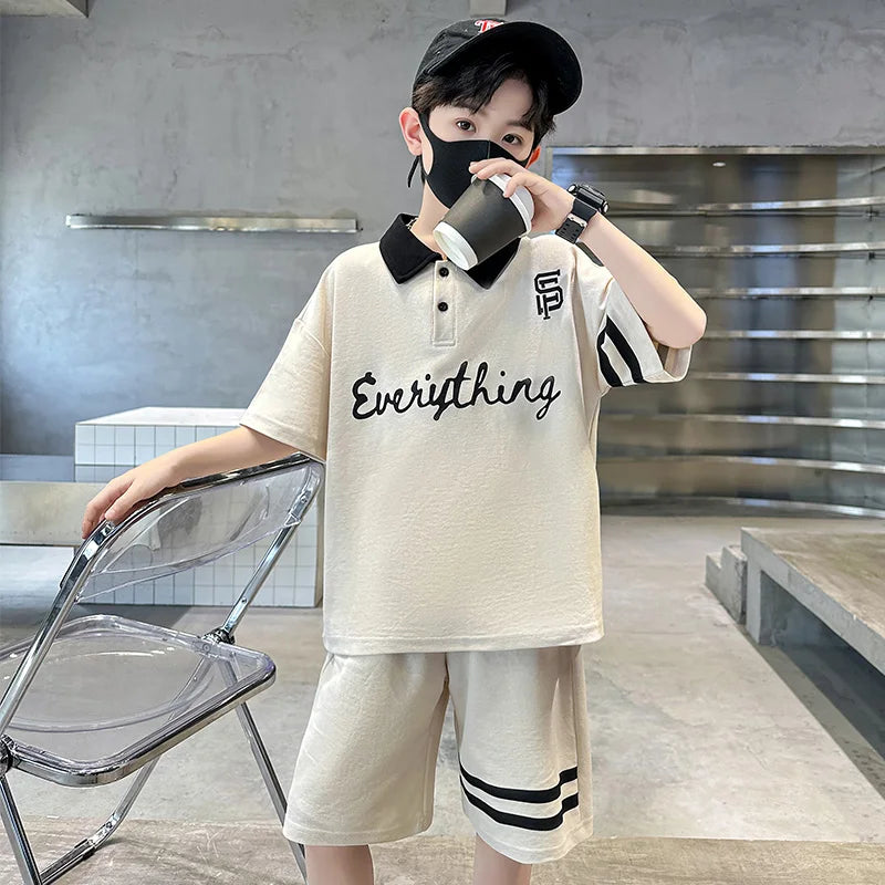 Kids Luxury Clothing Cotton Pique Fabric T-shirt Shorts Summer Outfit Set for Tweens Boys High Quality Polo Suit Child 5-14 Y