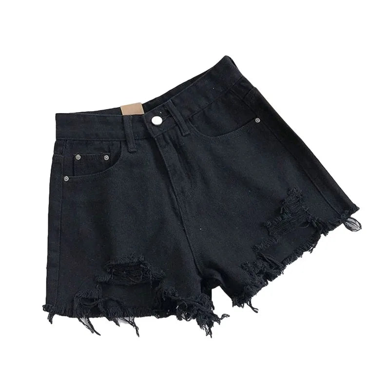 Korean Denim Shorts Women Summer Fashion Casual High Waist Ripped Jeans Pocket Tassel Y2K Hot Pants Streetwear Blue Trousers