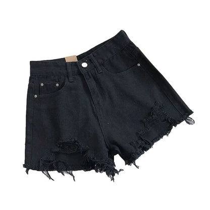 Korean Denim Shorts Women Summer Fashion Casual High Waist Ripped Jeans Pocket Tassel Y2K Hot Pants Streetwear Blue Trousers