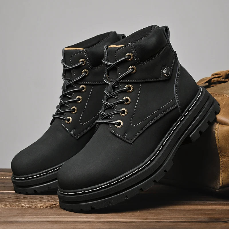 Handmade Outdoor Men Genuine Leather Boots Male Comfortable Business Party Casual Shoes Street Thick Sole Lace Up Shoes Big Size