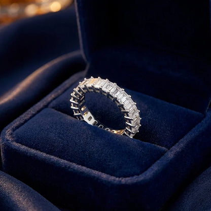 Emerald Cut Moissanite Eternity Ring 925 Sterling Silver Wedding Band D VVS Lab Grow Created Moissanite Rings for Women