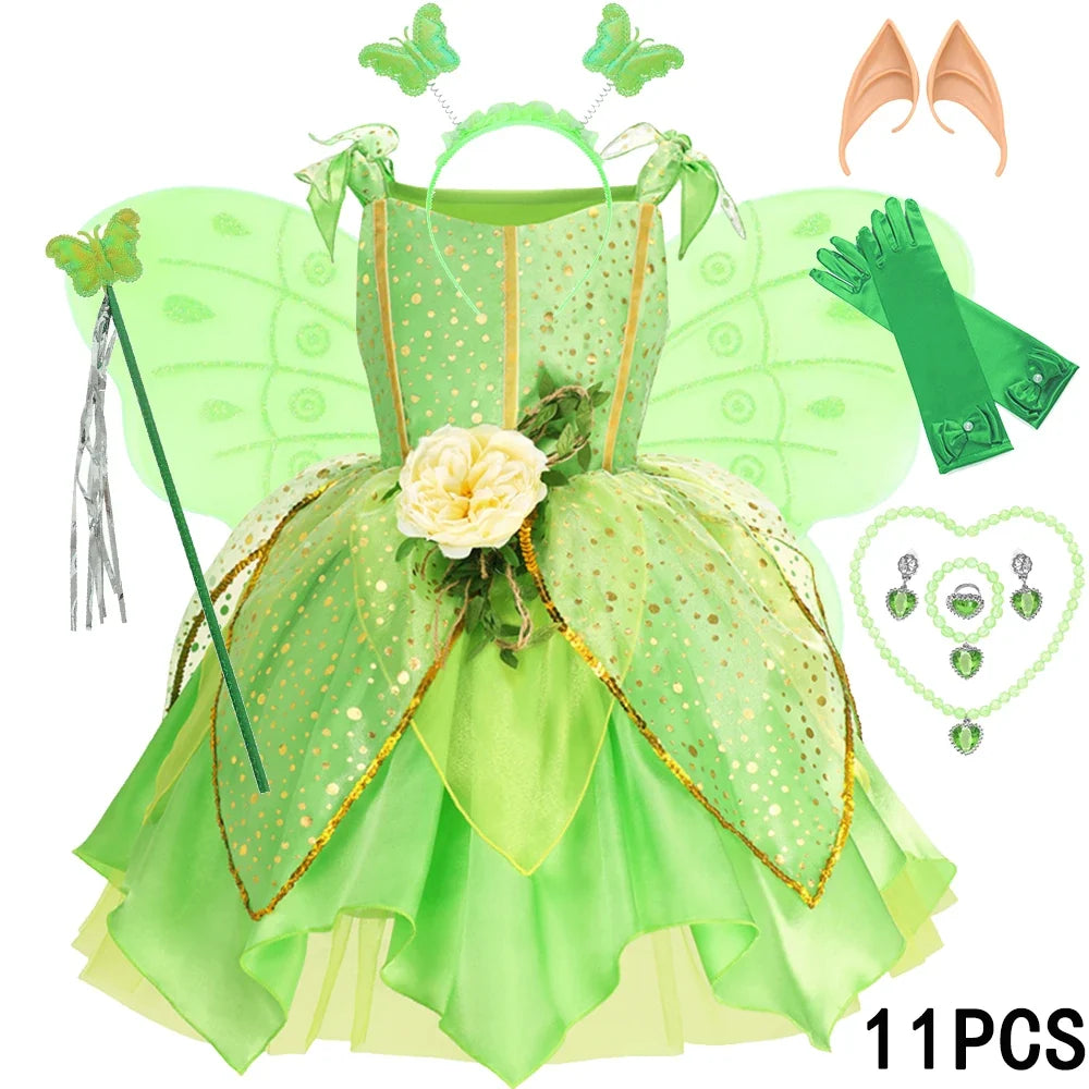 Summer Girls Tinkerbell Fairy Dresses Up for Girls Costume Kids Cosplay Flower Fairy Princess Clothes Christmas Party Outfit