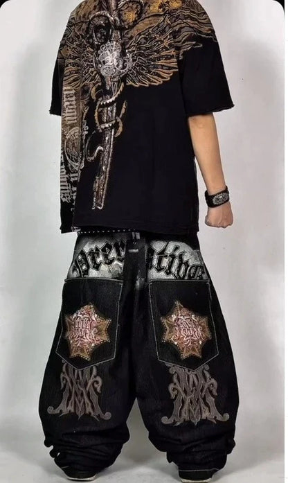 Y2K American Jeans Mens Oversized Retro Hip-Hop Wide-Leg Pants Harajuku Trend Rock Women Straight Pants