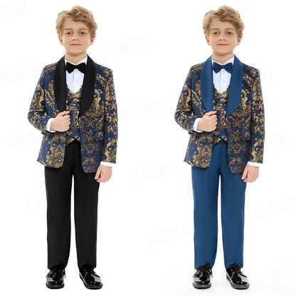 Luxury 4-Piece Set Suit Set for Boys 3-14 Years, Slim Fitting Jacket Vest Pants Bow-tie, Wedding Dresswear for Chidren In Stock