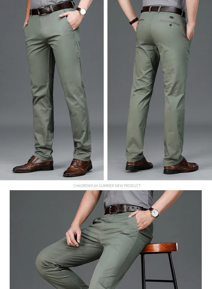 97% Cotton Casual Pants Mens Spring Summer  Clothing Straight Green Black Khaki Trousers Male Brand Bulk Clothing Wholesale