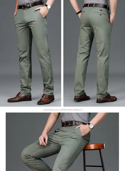 97% Cotton Casual Pants Mens Spring Summer  Clothing Straight Green Black Khaki Trousers Male Brand Bulk Clothing Wholesale