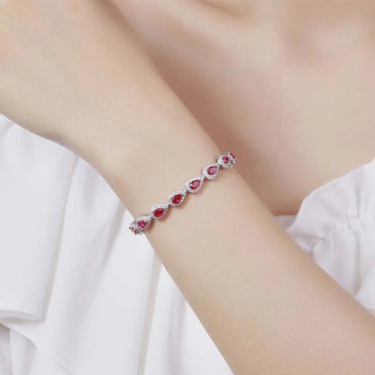 2023 New In Real S925 Sterling Silver Full Ruby Link Bracelet for Women Lab Grown Gemstones Bracelets Party Fine Jewelry