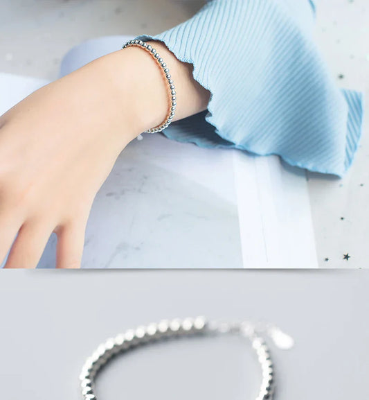 Bracelet Tendance en Argent Sterling 925 avec Petites Billes pour Femmes Taille Unique Chaîne à Maillons Bijoux Fins Cadeau pour Fille