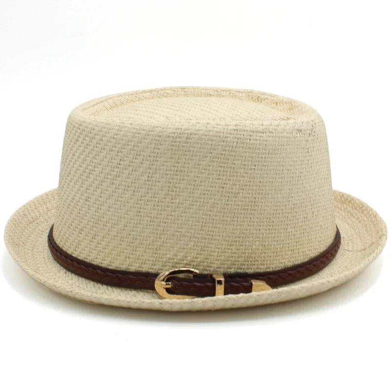 Men Women Straw Pork Pie Hats Summer Sunhat Boater Caps Sailor Sombrero Beach Fedora Trilby Outdoor Travel US Size 7 1/4 UK L