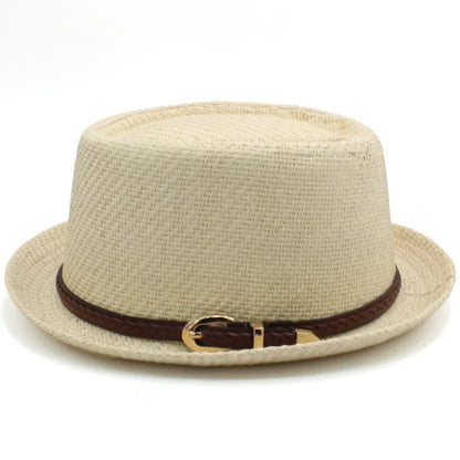 Men Women Straw Pork Pie Hats Summer Sunhat Boater Caps Sailor Sombrero Beach Fedora Trilby Outdoor Travel US Size 7 1/4 UK L