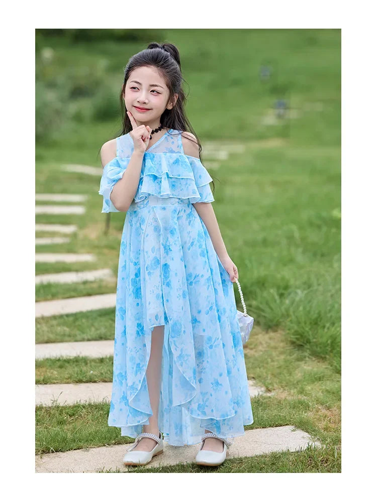 Fashion Chiffon Boho Girls Dresses Bohemian Beach Kids Clothing Vestido Girl Outfit Robe Fille Casual Maxi Children Dress Summer