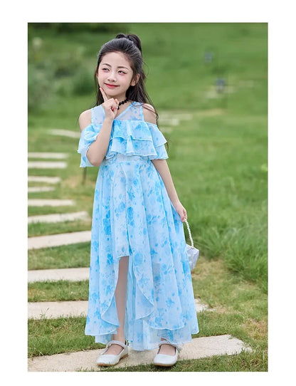 Fashion Chiffon Boho Girls Dresses Bohemian Beach Kids Clothing Vestido Girl Outfit Robe Fille Casual Maxi Children Dress Summer