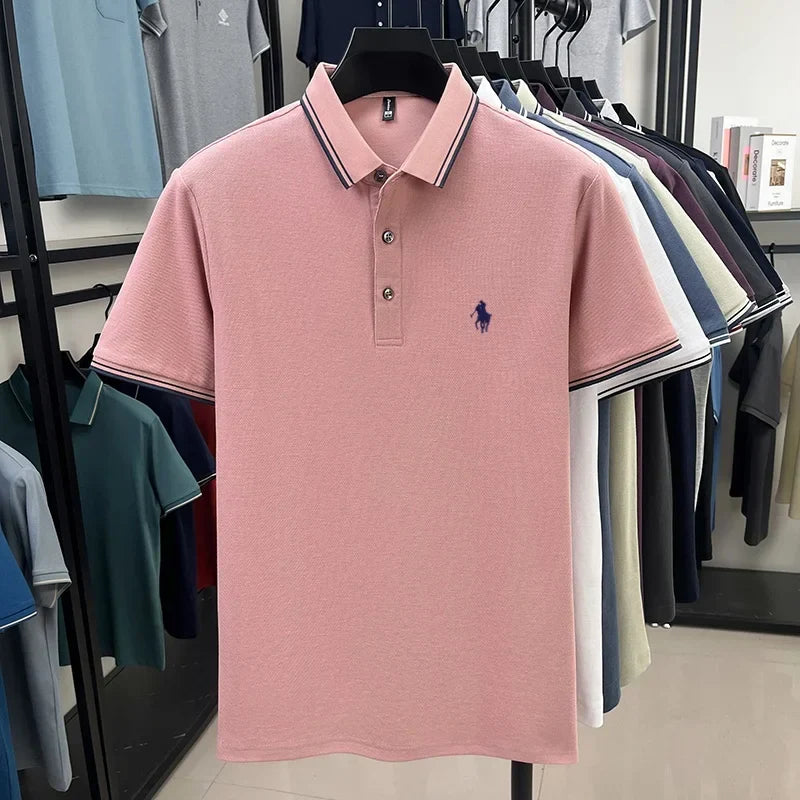 100% pure cotton men's short sleeved summer new golf casual polo shirt high-end brand designer pony embroidery design Tshirt top