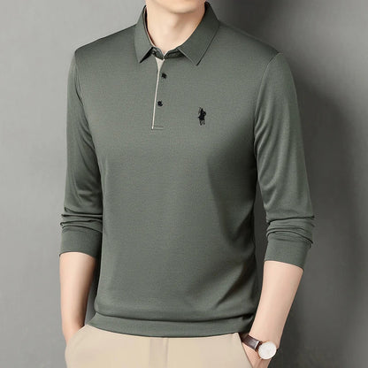 Spring and Autumn Pure Cotton Men's Long Sleeve Collar T-shirt Business Casual Fashion Comfortable Versatile Polo Shirt