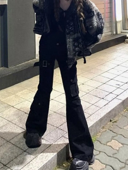 Aesthetic Dark Style Street Y2K Slim Fit Jeans Women's Vintage Sheath Gothic Pants High Waisted Hotsweet Black Denim Trouser