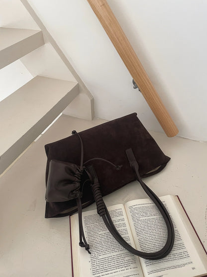 Vintage Large Capacity Suede Tote Bag Designer Trapeze Shoulder Bags for Women Luxury Genuine Leather Handbag and Purse 2026