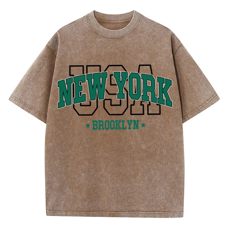 Women'S Cotton Washed T-Shirts All-Math Loose O-Neck Tee Shirts Brooklyn Usa Printing Short Sleeve Summer Street Female Clothes