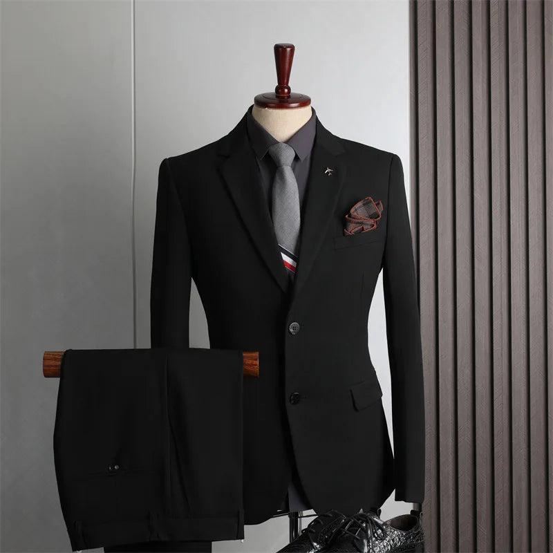 Classic Men Suit Sets Wedding Banquet Groomsman High Quality Blazer Pants 2 Pieces Evening Prom Male Leisure Slim Fit Outfits