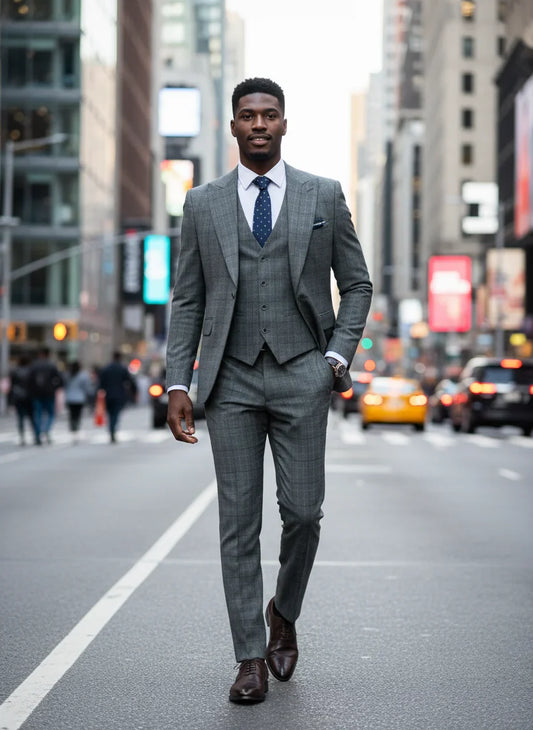 High Quality Khaki Plaid Suit Formal Business Office Men's Suits Fashionable and Casual Evening Gown