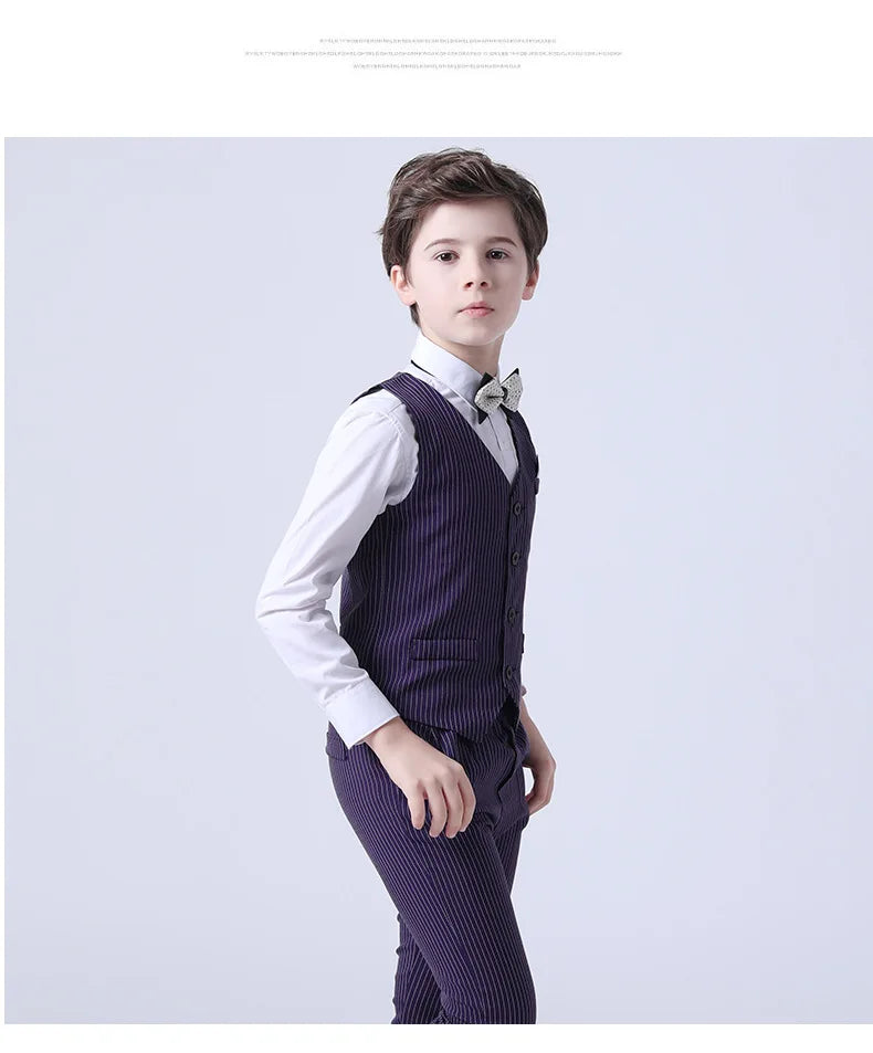 Boys Summer Wedding Suit Kids 1Year Birthday Vest Pants 2PCS Formal Suit Child Party Ceremony Costume Teenager Photography Suit