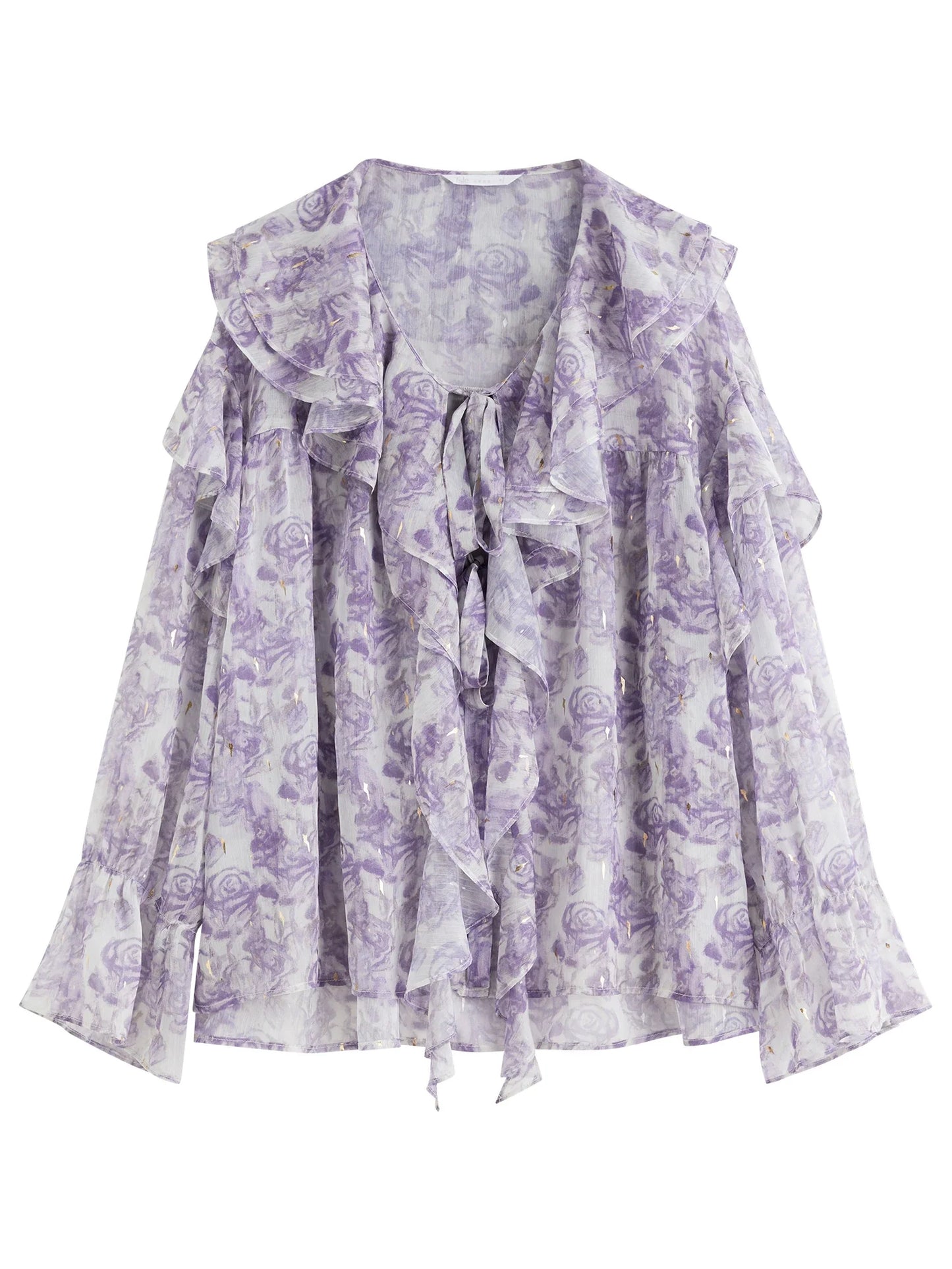 French Rose Ruffle Collar Shirt Women 2025 Summer New Commuter Long-sleeved Top 25FS12769