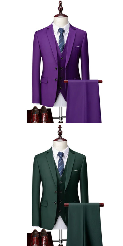 M-6XL ( Jacket + Vest + Pants ) Boutique Pure Color Mens Business Formal Suit 3Piece Set and Two-piece Set Groom Wedding Dress