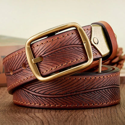 3.8CM Real Pure Cowhide High Quality Genuine Leather Belts for Men Brand Strap Brass Buckle Engrosar Jeans Belt Cowboy Cintos