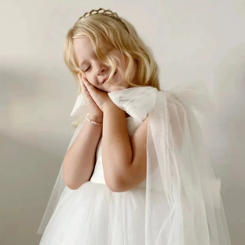 2025 Summer Toddler Baby Girls Party Dresses Girls Wedding Evening Baptism 1st Dresses Formal White Dress For Children Girls