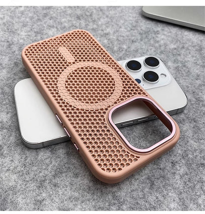Heat Dissipation Mesh For Magsafe Magnetic Wireless Charge Case For iPhone 16 15 14 Plus 13 12 17 Pro Max Breathable Armor Cover
